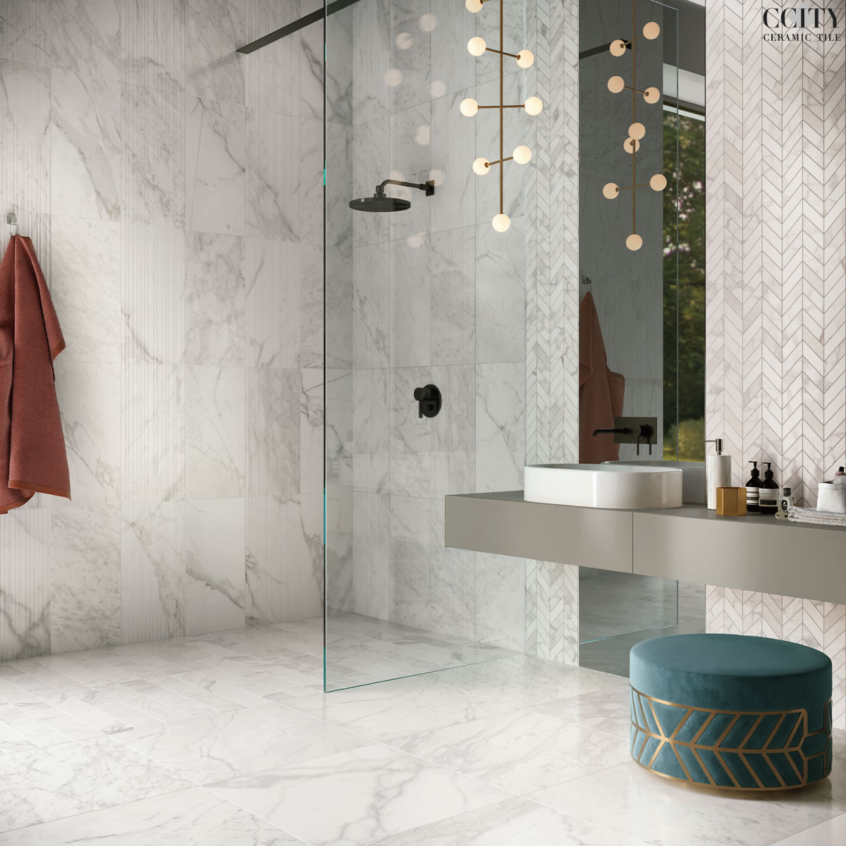 浴室推薦- 3D卡拉拉白大理石磚